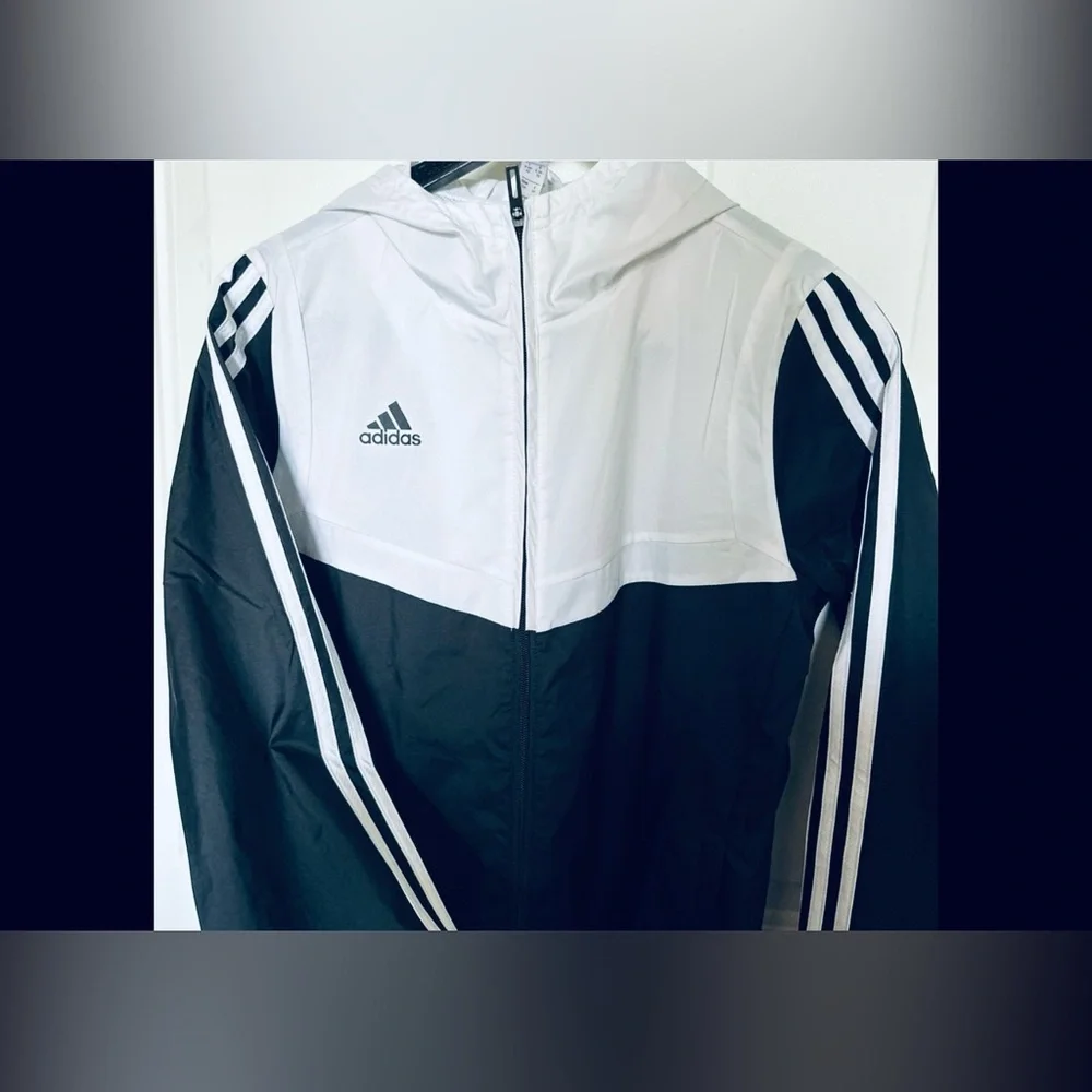 Vintage Mens Adidas Black And White Windbreaker Zipper‎ Jacket Striped, S